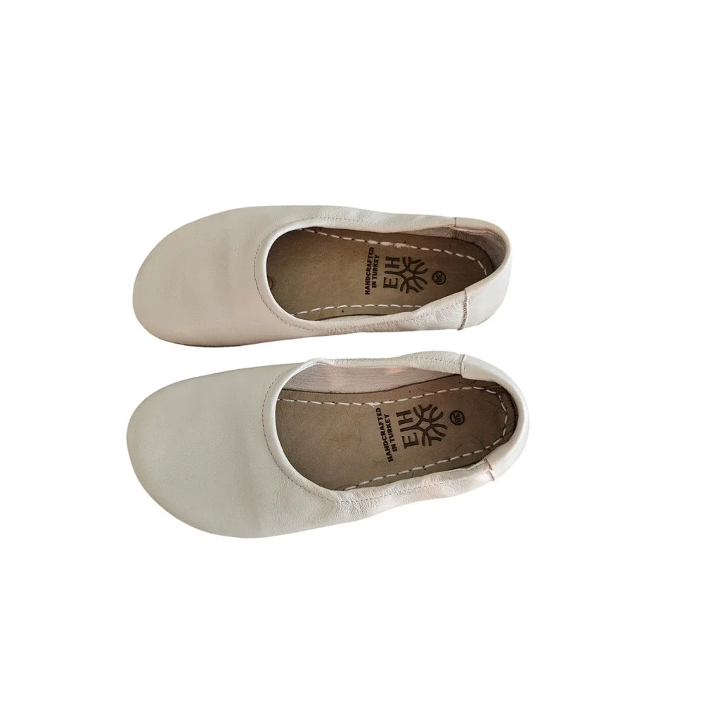 EH Earthing Harmony Grounding Cream Leather Ballet Flats 7.5